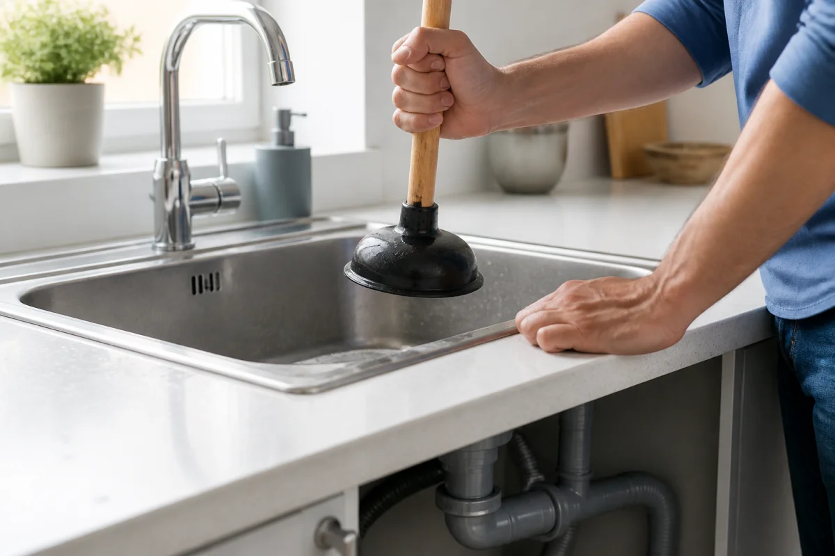 evier bouché siphon propre